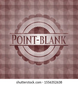 Point-blank red seamless emblem or badge with abstract geometric pattern background.