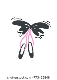 Pointe ballet shoes - hand drawn illustration. Expressive unique ink drawing for wall decoration, poster, card, t-shirt design, icon, sticker. Vector stock image.