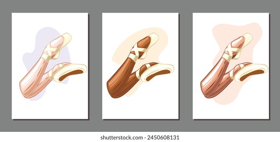 Pointe shoes. Ballerina illustration, Gymnastics girl. Ballet shoe set. Hand drawn vector art work isolated on white background