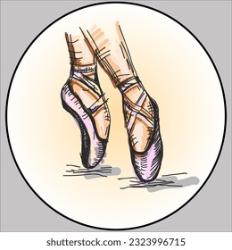 Pointe shoes. Ballerina performs ballet. Hand-painted vector illustration.