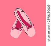 Pointe Shoes. Ballet shoes with ribbons. Dance, ballet school, ballerinas footgear, gymnastic performance concept. Hand drawn trendy Vector illustration. Isolated design element