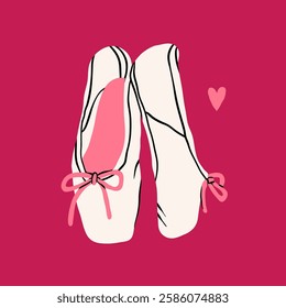 Pointe Shoes. Ballet shoes with ribbons. Dance, ballet school, ballerinas footgear, gymnastic performance concept. Hand drawn trendy Vector illustration. Isolated design element