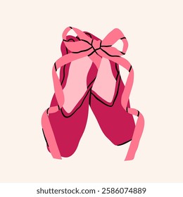 Pointe Shoes. Ballet shoes with ribbons. Dance, ballet school, ballerinas footgear, gymnastic performance concept. Hand drawn trendy Vector illustration. Isolated design element