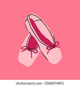 Pointe Shoes. Ballet shoes with ribbons. Dance, ballet school, ballerinas footgear, gymnastic performance concept. Hand drawn trendy Vector illustration. Isolated design element