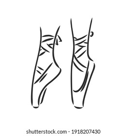 Pointe shoes. Ballet shoes. Vector hand-drawn illustration. Ballet dance studio symbol. pointe shoes, vector sketch on a white background