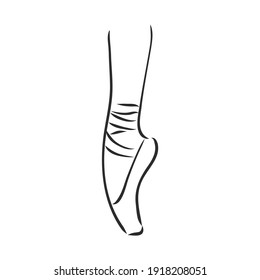 Pointe shoes. Ballet shoes. Vector hand-drawn illustration. Ballet dance studio symbol. pointe shoes, vector sketch on a white background