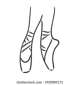 Pointe shoes. Ballet shoes. Vector hand-drawn illustration. Ballet dance studio symbol.