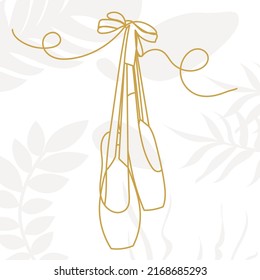 Pointe shoes drawing by one continuous line, sketch vector