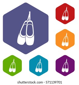 Pointe shoes icons set rhombus in different colors isolated on white background