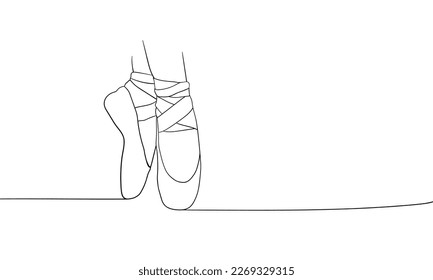 Pointe shoes line art drawing white background  Outline ballet vector illustration