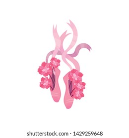 Pointe shoes on satin ribbon. Vector illustration on white background.