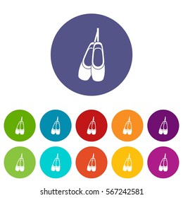 Pointe shoes set icons in different colors isolated on white background