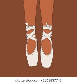 Pointe shoes, sketch hand drawn illustration. Ballerina on the pink pointes.Artist or woman in the ballet studio.