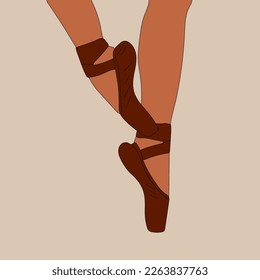 Pointe shoes, sketch hand drawn illustration. Ballerina on the pink pointes.Artist or woman in the ballet studio.