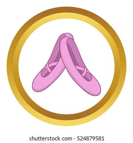Pointe shoes vector icon in golden circle, cartoon style isolated on white background