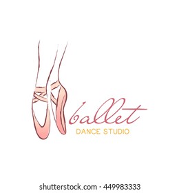 Pointe shoes. Vector illustration ballerina icon in dance. Design poster ballet school, dance studio