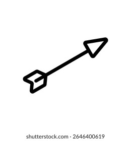 Pointed arrow in line icon style with fletching detail. Ideal for medieval weapons, archery games, and hunting illustrations.