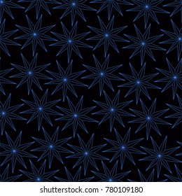 pointed blue stars seamless pattern on a black background, Party decoration