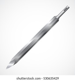 Pointed chisel. Tool for felling metal and stone. Vector illustration.