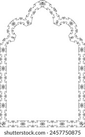 Pointed Cinquefoil Arch Vertical Frame architectural arche window door Vintage frame Flower wreath leaf vector floral border picture frames Branch laurel botanical silhouette black elements decoration