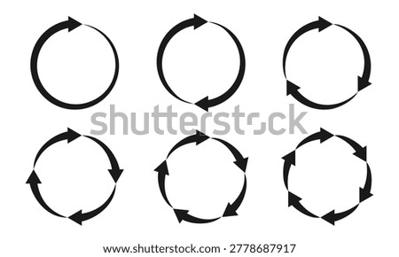 pointed circular arrow from 1 to 6 equal parts. vector illustration isolated on white background.