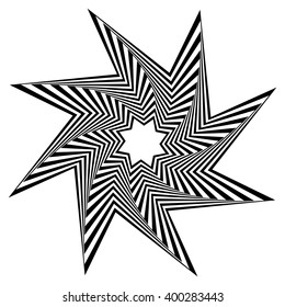 Pointed, edgy, spiky shape rotating inwards. Abstract angular black and white element.