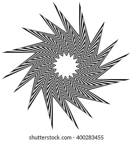 Pointed, edgy, spiky shape rotating inwards. Abstract angular black and white element.