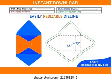 Pointed Flap envelope or 6 BAR  envelope 4.75x6.5 inch dieline template 