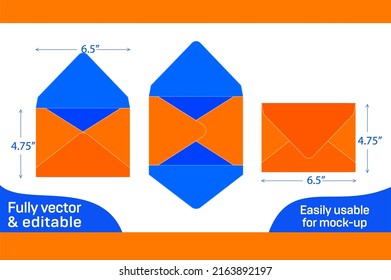 Pointed Flap envelope or 6 BAR  envelope 4.75x6.5 inch dieline template 
