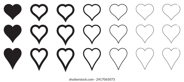 ICONO DE CORAZÓN SEÑALADO. 3 modelos de corazón con 6 contornos diferentes