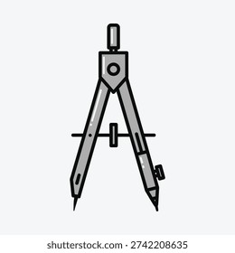 Pointed legs of a metal drafting compass.