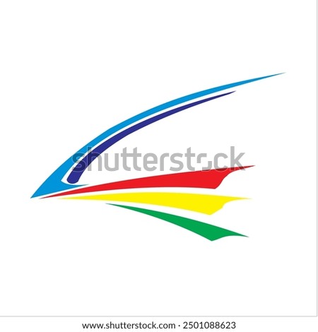 pointed logo design with blue and red yellow green screen on its wings