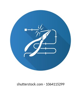 Pointed pliers cutting wire flat linear long shadow icon. Needle nose pliers. Vector outline symbol