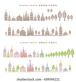 Pointed roofed cute houses standing in a row