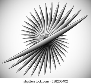 Pointed rotating lines. Spiky abstract element. Monochrome vector illustration