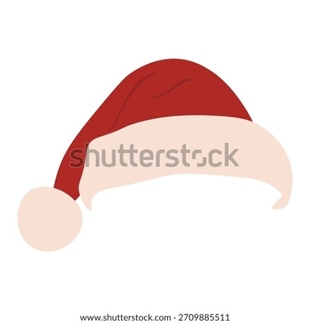 Pointed Santa hat with straight brim, simple red Christmas cap in modern flat style. Vector illustration