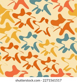Composición de estrellas brillantes apuntadas, adorno de arte pop ornamento estrella plana de 70 para impresión, ilustración vectorial. Diseño para papel, impresión, tela, papel pintado, embalaje, textil. Patrón