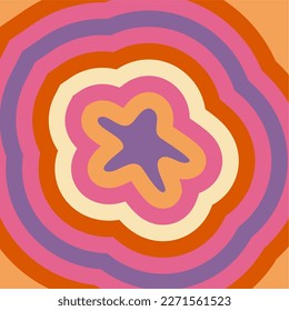 Zauberhafte Sternenzusammensetzung, Pop Art Groovy Ornament 70s flacher Stern für Druck, Vektorgrafik. Design für Papier, Druck, Gewebe, Tapeten, Verpackungen, Textilien