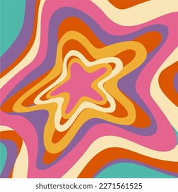 Composición de estrellas brillantes apuntadas, adorno de arte pop ornamento estrella plana de 70 para impresión, ilustración vectorial. Diseño para papel, impresión, tela, papel pintado, embalaje, textil