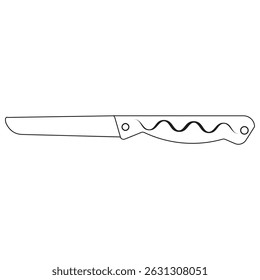 Pointed thin blade. Classic handle grip. Side view silhouette. Precise kitchen cutter.