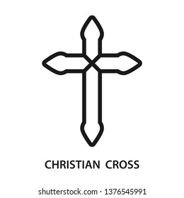 Pointed tip cross. Stroke outline style. Vector. Isolate on white background.
