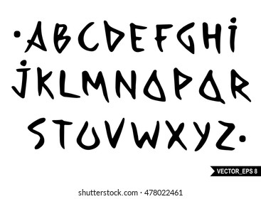 Pointed vector set of alphabet painted brush in style of Chinese calligraphy. Capital letters.