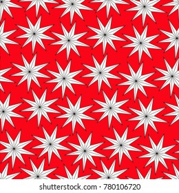 pointed white stars seamless pattern on a red background, Party decoration