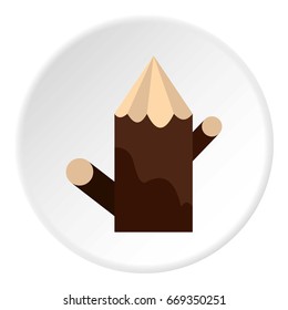 Pointed woden stump icon in flat circle isolated on white vector illustration for web
