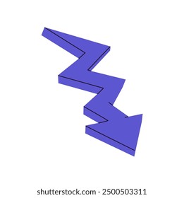 Pointer arrow with energy shape showing route forward. Line with cursor pointing direction. Geometric sign indicates ahead, guides way, path. Flat isolated vector illustration on white background