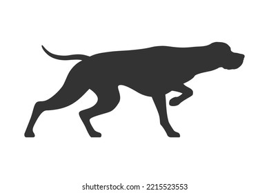 Pointer breed dog graphic icon. Hunters dog sign isolated white background. Vector illustration
