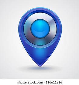 Pointer bright blue glossy icon. Vector illustration