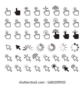 Pointer click arm hand arrow waiting sign icon isolated set. Vector flat graphic cartoon illustration design