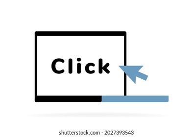 Pointer click arrow on laptop. Design for web template, clicking, search and app. Vector illustration.