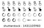 Pointer click icon. Clicking cursor, pointing hand clicks and waiting loading icons. Website arrows or hands cursors tools, computer interface button. Vector isolated symbols collection